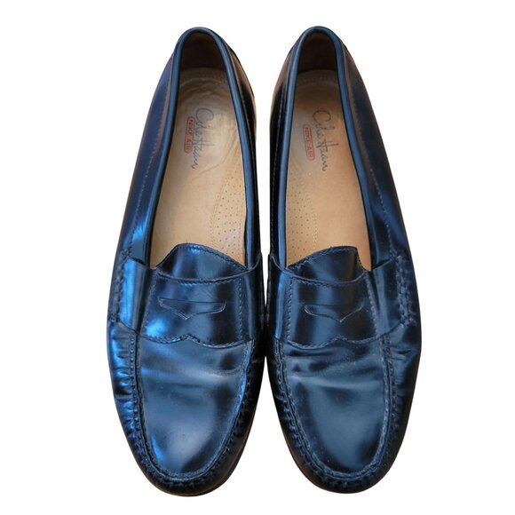 Cole Haan Black Leather Penny Loafers 9.5M Preppy Twee Academia Flat Strap - Picture 2 of 8